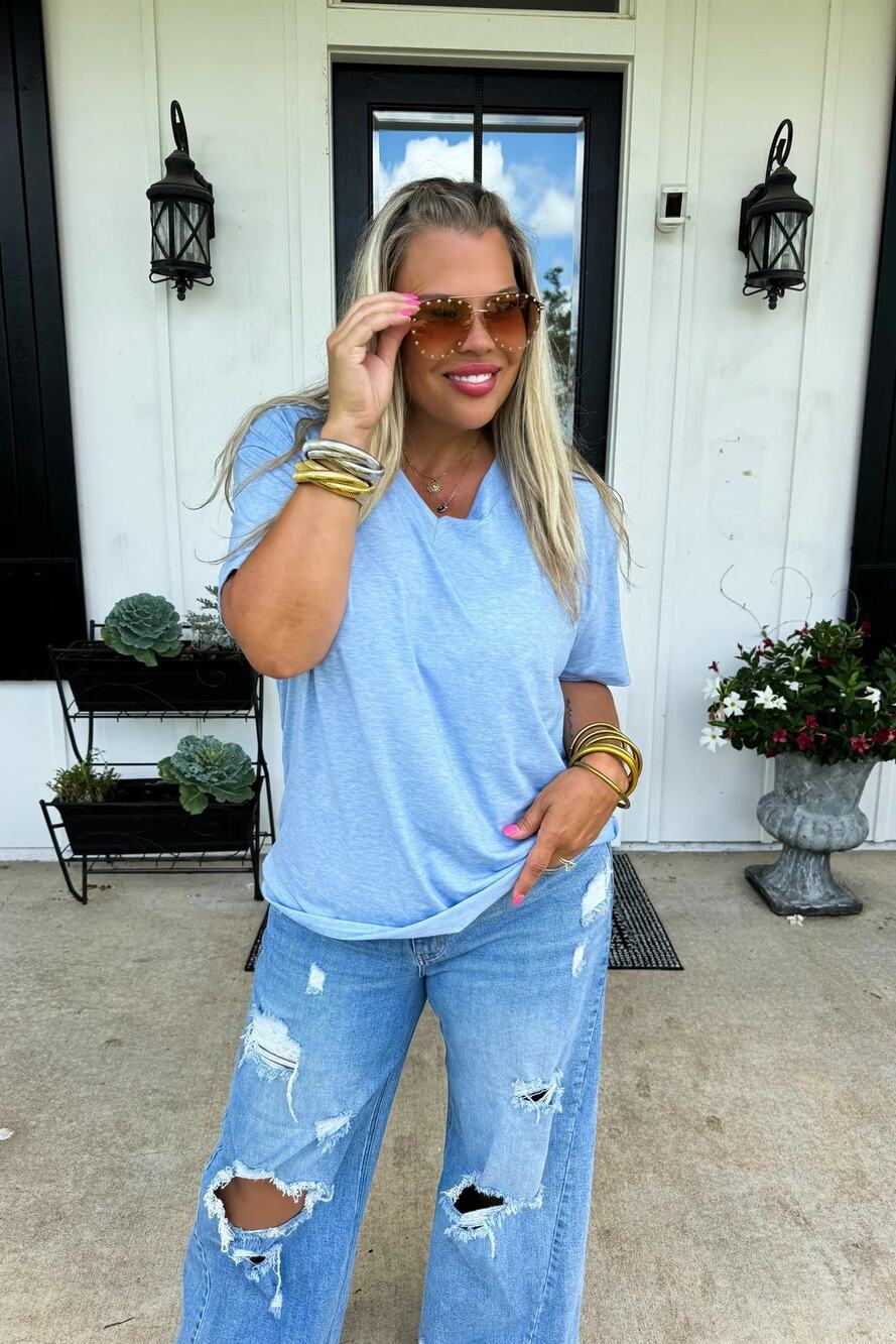 Blakeley Baby Blue Sadie Super Soft Slouchy Boyfriend Tee, Short Sleeve Shirt